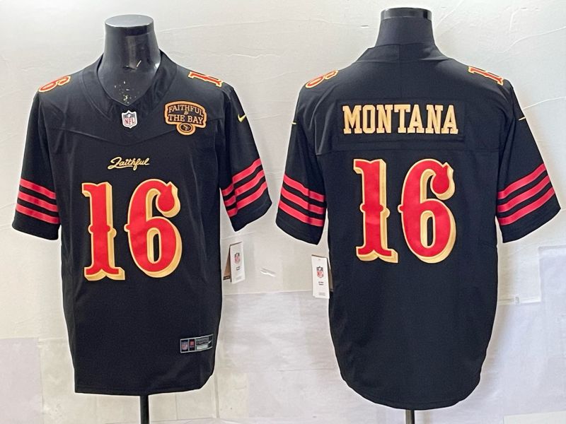 Men 2025 San Francisco 49ers #16  Montana black 5th generation Nike Limited NFL Jersey style  003